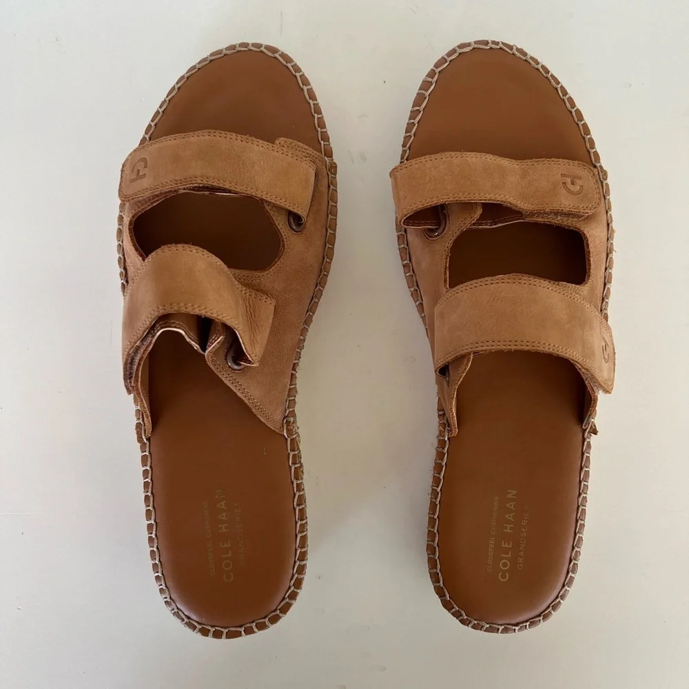 Cole Haan Leather Cloudfeel Espadrille Slide Sandals in Pecan Tan, 11B - Picture 3 of 13